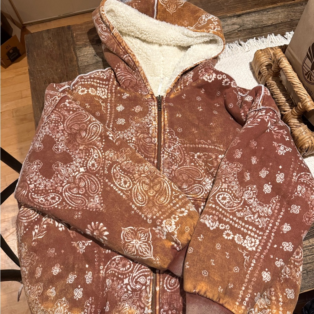 Free People Brown and Cream Teddy Jacket